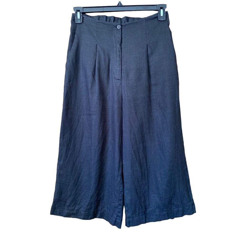 Rene Derhy Cropped Wide‎ Leg Linen Culottes Black Size M